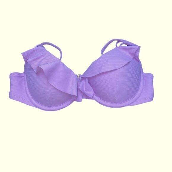 Shade & Shore Lavender Scalloped Ruffle Swim Bikini Top Women's Size 32B - Picture 2 of 9